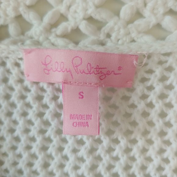 Lilly Pulitzer Long Sleeve Loose Knit Crochet V-neck Sweater White SZ S - Picture 2 of 10